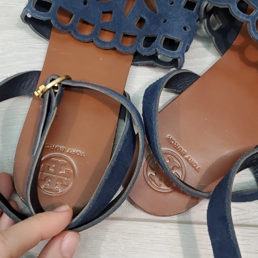 Tory Burch Womens May  Ankle Leather Suede Flats Sandals shoes sz 10M